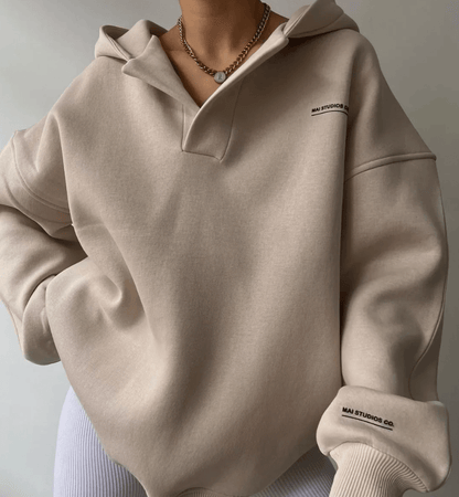Oversized Sweatshirt with Open Collar and Ribbed Hem