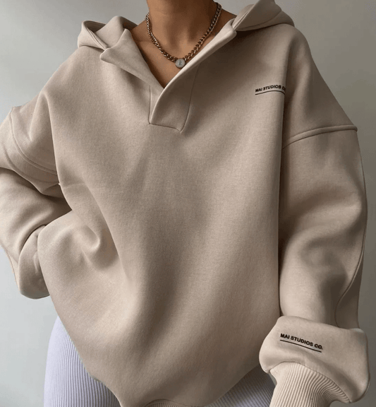 Oversized Sweatshirt with Open Collar and Ribbed Hem