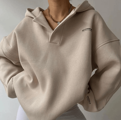 Oversized Sweatshirt with Open Collar and Ribbed Hem