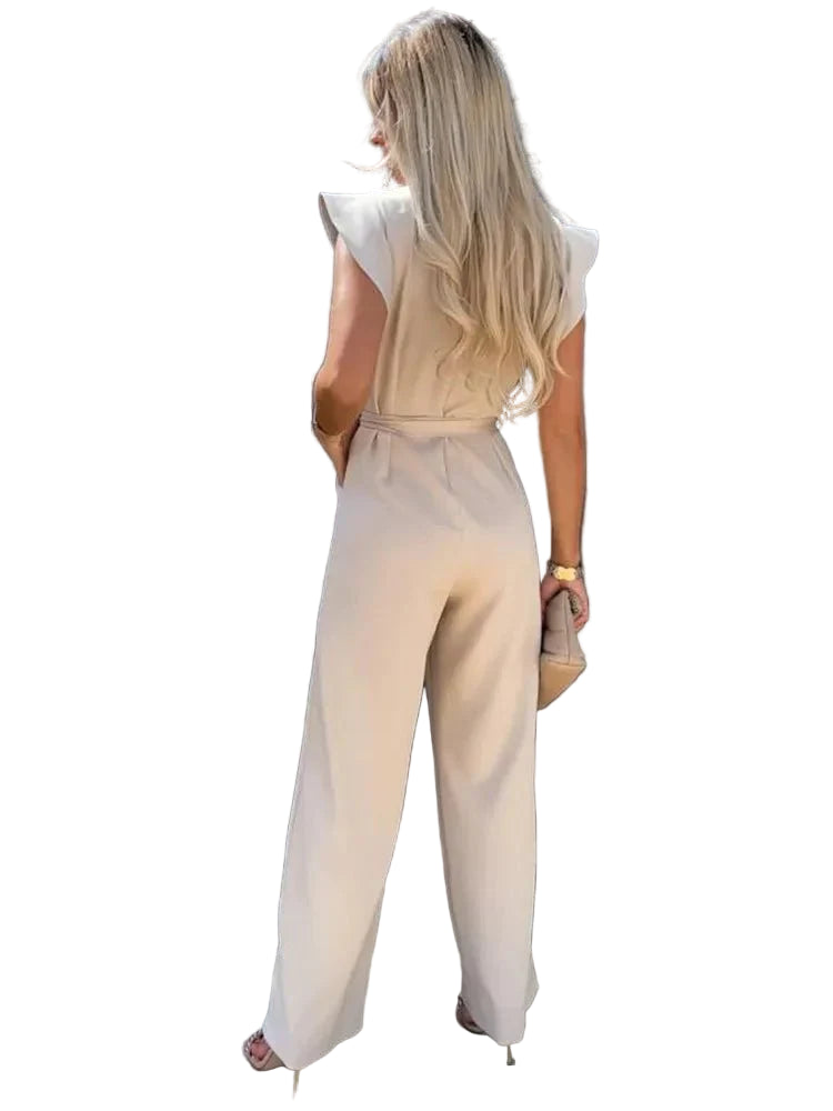 Ruffled Sleeve Jumpsuit with Hidden Back Zipper and Streamlined Silhouette