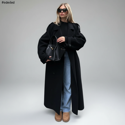 Oversized Belted Trench Coat – Double-Breasted, Storm Flap Detail