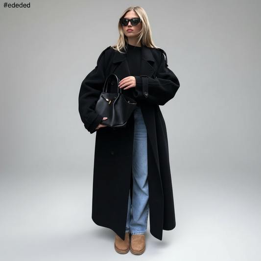 Oversized Belted Trench Coat – Double-Breasted, Storm Flap Detail
