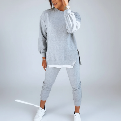 Relaxed Two-Piece Tracksuit with Long Sleeves and Ribbed Hem