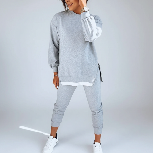 Relaxed Two-Piece Tracksuit with Long Sleeves and Ribbed Hem