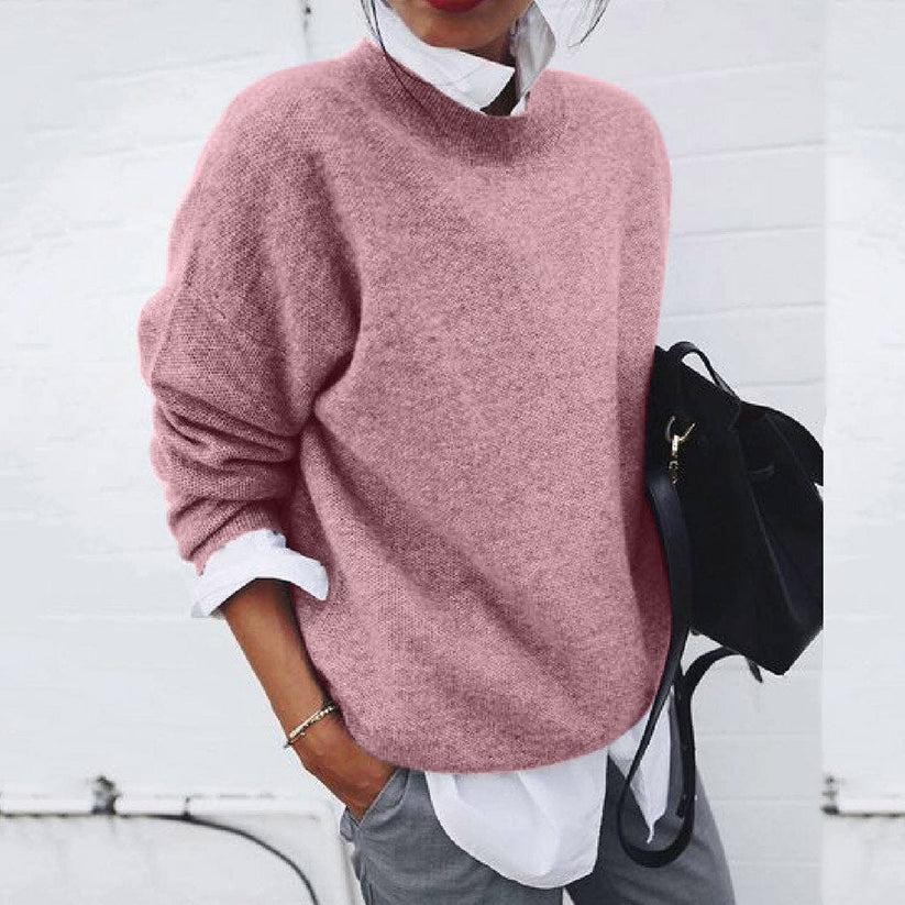 Crew-Neck Jumper with Ribbed Edges and Relaxed Fit