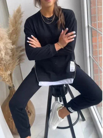 Relaxed Two-Piece Tracksuit with Long Sleeves and Ribbed Hem