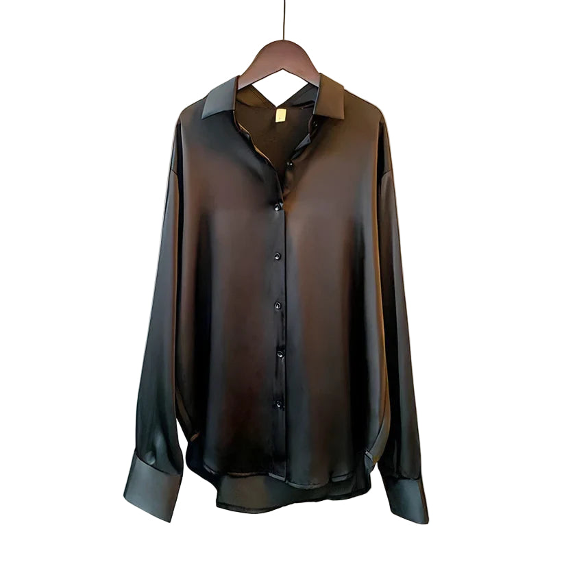 Silk Blouse with Button-Down Front and Wide Cuffs