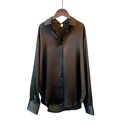 Silk Blouse with Button-Down Front and Wide Cuffs