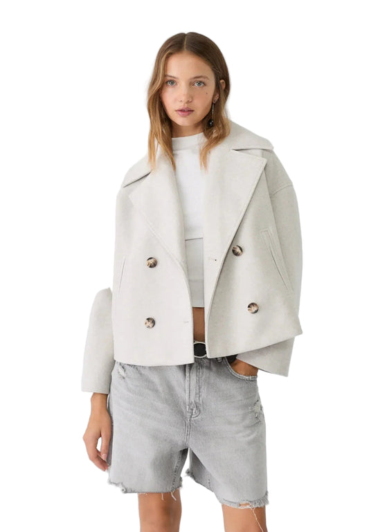 Cropped Boxy Jacket with Double-Button Front and Structured Lapels