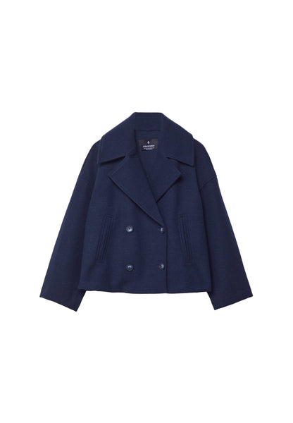 Cropped Boxy Jacket with Double-Button Front and Structured Lapels