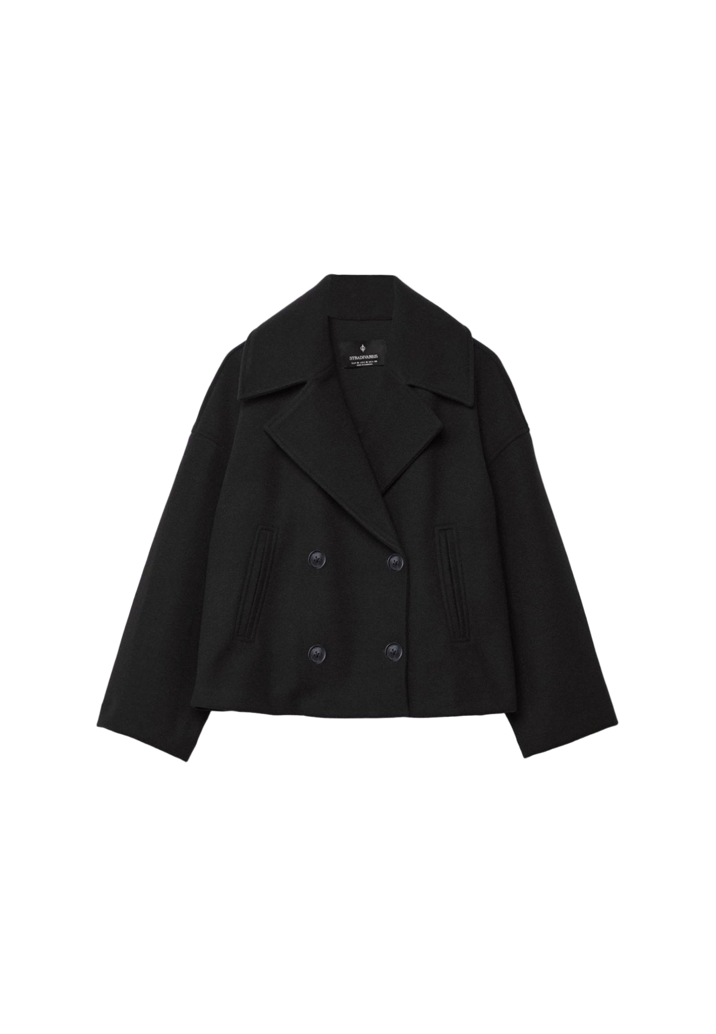 Cropped Boxy Jacket with Double-Button Front and Structured Lapels