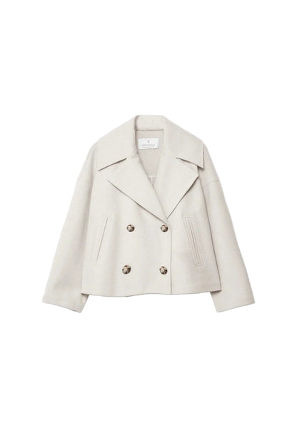 Cropped Boxy Jacket with Double-Button Front and Structured Lapels