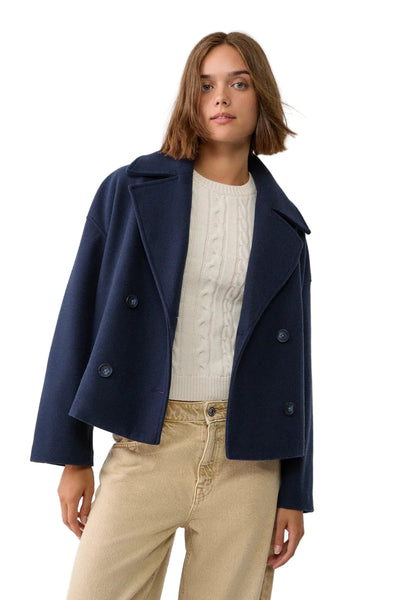Cropped Boxy Jacket with Double-Button Front and Structured Lapels